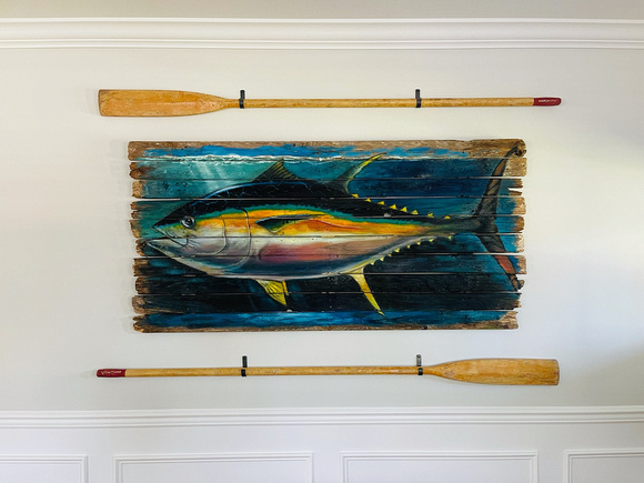 72x36 Bigeye Tuna - oil on reclaimed wood - by Gregg Hinlicky