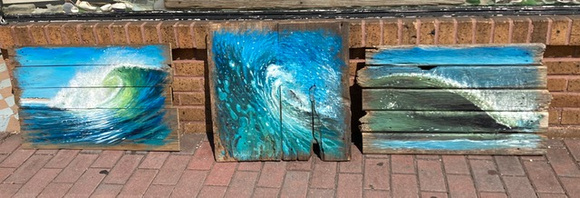 Reclaimed Waves - oil on reclaimed wood - by Gregg Hinlicky