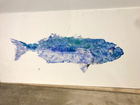 #9 bluefish  fish print / gyotaku canvas dry mount  30x15   220