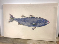 #12 striped bass  fish print / gyotaku stretched canvas  24x36    340