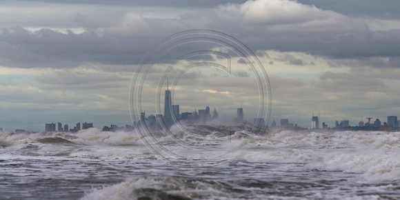 NYC from Sandy Hook (swell from Hurricane Jaoquin)