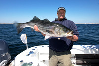 Tom Lynch holds a nice striper aboard Ted Tafaro's REEL FREEDOM (credit: Ted Tafaro/Angry Fish)