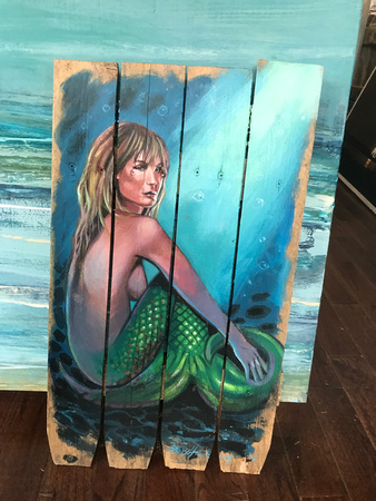 Mermaid with Attitude - Gregg Hinlicky oil on wood