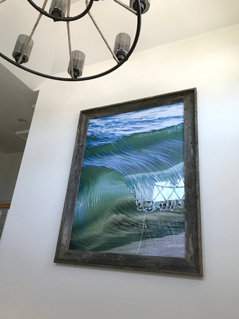 40x60 aluminum wave print framed in reclaimed wood